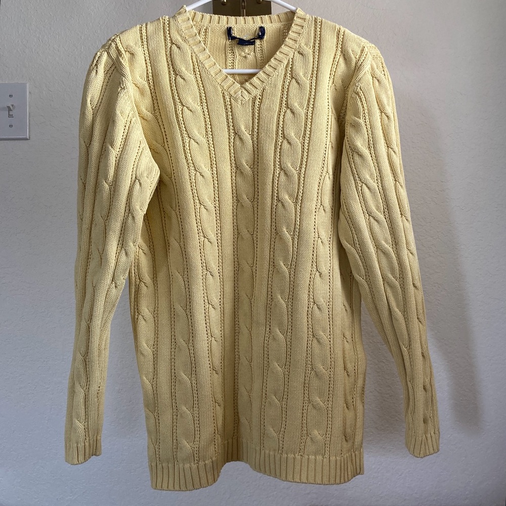 Vintage Butter Yellow Cable Knit Sweater Size Small Preppy Academia 90s